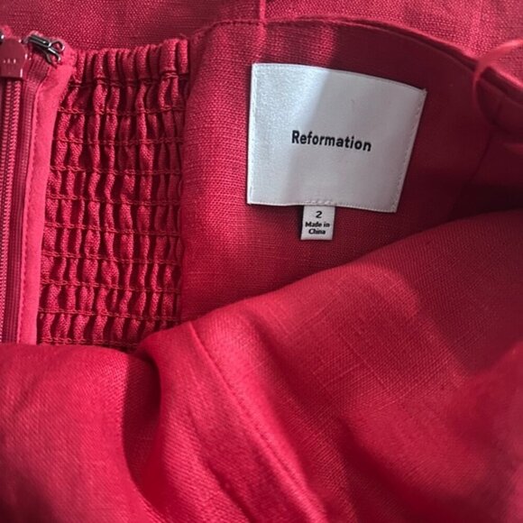 NEW Reformation Katarin Linen Midi Dress Lipstick Red Lace Detail | size 2 - Picture 11 of 12